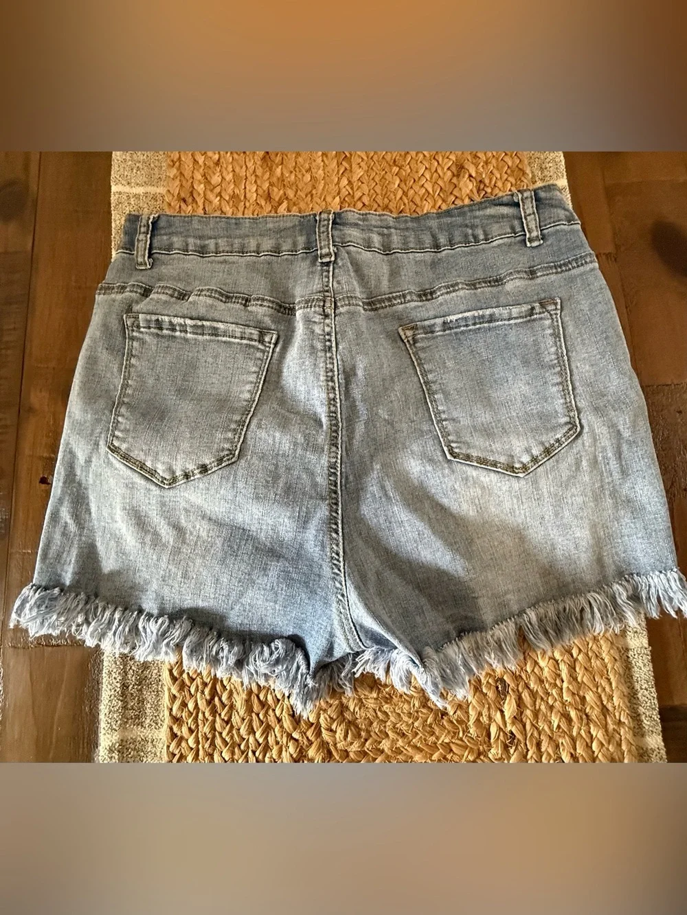 High Rise Ripped Frayed Stretchy Jean Shorts - Picture 5 of 8